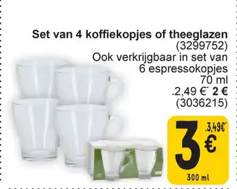 Cora Set van 4 koffiekopjes of theeglazen aanbieding