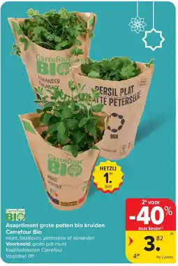 Carrefour Assortiment grote potten bio kruiden Carrefour Bio aanbieding