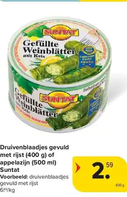 Carrefour Druivenblaadjes gevuld met rijst (400 g) of appelazijn (500 ml) Suntat aanbieding