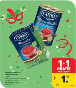 Carrefour Passata in brik en tomatenstukjes Cirio aanbieding