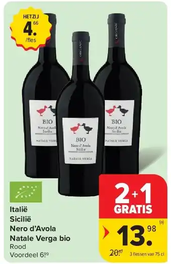 Carrefour Italië Sicilië Nero d’Avola Natale Verga bio aanbieding