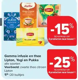 Carrefour Gamma infusie en thee Lipton, Yogi en Pukka aanbieding