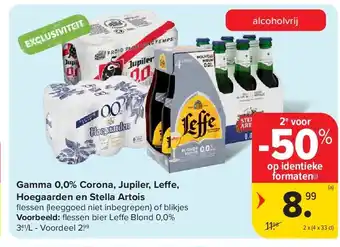 Carrefour Gamma 0,0% Corona, Jupiler, Leffe, Hoegaarden en Stella Artois aanbieding