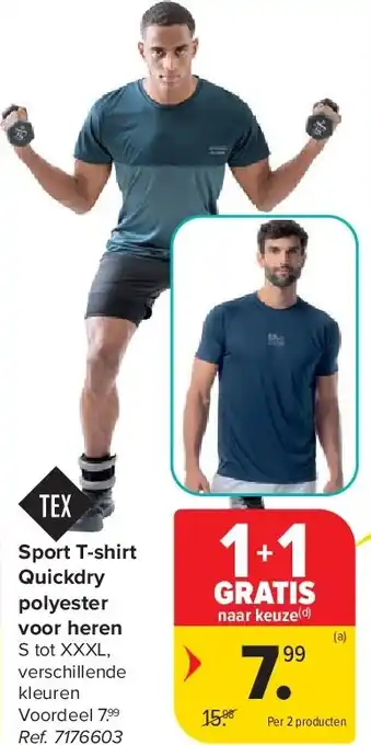 Carrefour Sport T-shirt Quickdry polyester voor heren aanbieding