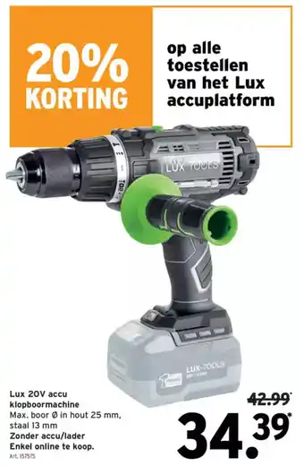 GAMMA Lux 20V accu klopboormachine aanbieding