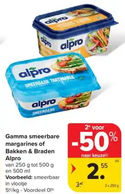 Carrefour Market Gamma Smeerbare margarines of Bakken & Braden Alpro aanbieding