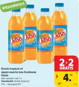 Carrefour Market Oasis Drank tropical of appel-zwarte bes-framboos aanbieding