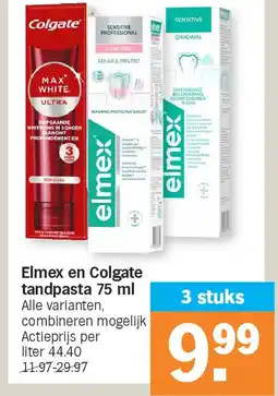 Albert Heijn Elmex en Colgate tandpasta 75 ml aanbieding