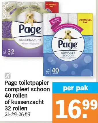 Albert Heijn Page toiletpapier compleet schoon 40 rollen of kussenzacht 32 rollen aanbieding