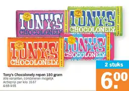 Albert Heijn Tony's Chocolonely repen 180 gram aanbieding