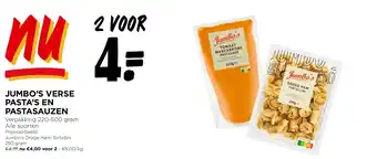 Jumbo JUMBO’S VERSE PASTA’S EN PASTASAUZEN aanbieding