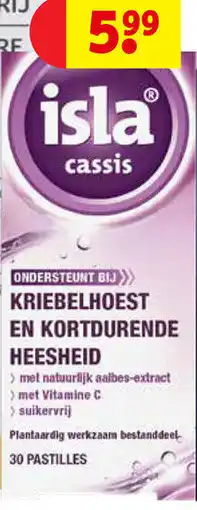 Isla cassis kriebelhoest en kortdurende heesheid