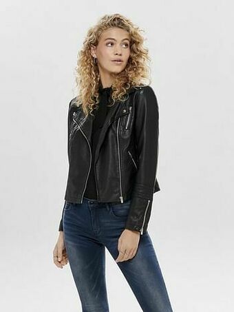 Only Jas Biker Otw Noos Black Leather Look - Zwart