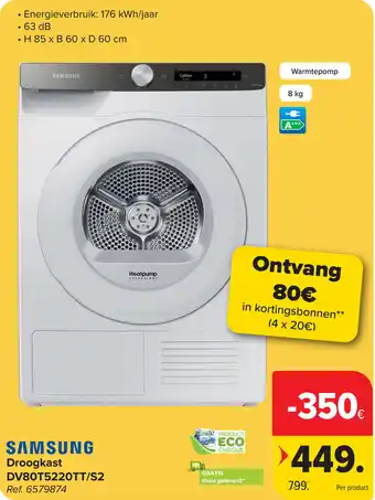 Carrefour Samsung Droogkast DV80T5220TT/S2 aanbieding