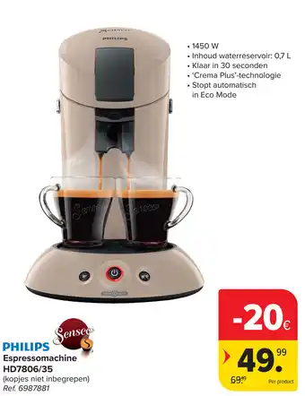 Carrefour Philips Espressomachine HD7806/35 aanbieding