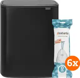 Coolblue Brabantia Bo Touch Bin 2 x 30 Litres Noir Mat + Sacs Poubelle (120 pièces) aanbieding