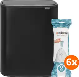 Coolblue Brabantia Bo Touch Bin 2 x 30 Litres Noir Mat + Sacs Poubelle (120 pièces) aanbieding