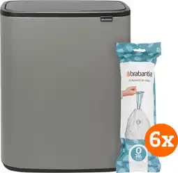 Coolblue Brabantia Bo Touch Bin 2 x 30 Litres Mineral Concrete Grey + Sacs Poubelle (120 pièces) aanbieding