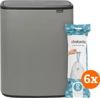 Coolblue Brabantia Bo Touch Bin 2 x 30 Litres Mineral Concrete Grey + Sacs Poubelle (120 pièces) aanbieding