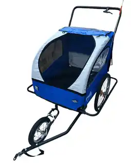 Decathlon Kinderfietskar Aanhanger en Wandelwagen Fietskar Voor Kinderen Met Rem - Blauw/W aanbieding