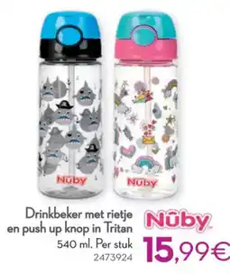 Cora Nuby drinkbeker met rietje en push up knop in tritan aanbieding