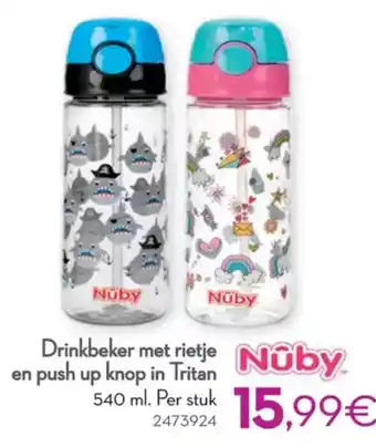 Cora Nuby drinkbeker met rietje en push up knop in tritan aanbieding