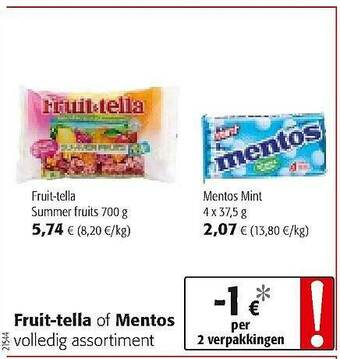Colruyt Fruit-tella Of Mentos aanbieding