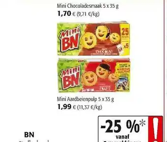 Colruyt Bn Mini Chocoladesmaak, Bn Mini Aardbeienpulp aanbieding