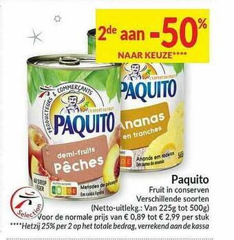 Intermarché Paquito Fruit In Conserven aanbieding