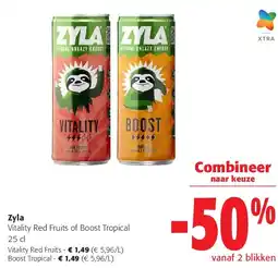 Colruyt Zyla Vitality Red Fruits of Boost Tropical 25 cl aanbieding