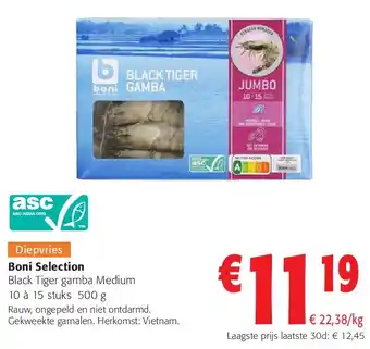 Colruyt Boni Selection Black Tiger gamba Medium 10 à 15 stuks 500 g aanbieding