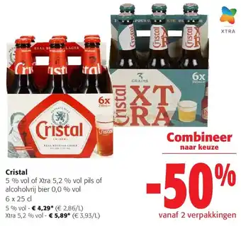 Colruyt Cristal 5 % vol of Xtra 5,2 % vol pils of alcoholvrij bier 0,0 % vol aanbieding