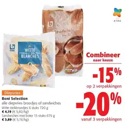 Colruyt Boni Selection alle diepvries broodjes of sandwiches aanbieding