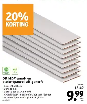 GAMMA OK MDF wand- en plafondpaneel wit generfd aanbieding