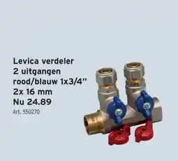 GAMMA Levica verdeler 2 uitgangen rood/blauw 1x3/4 aanbieding