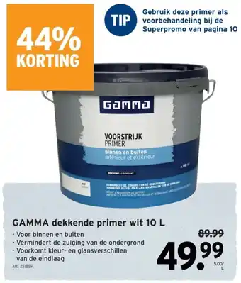 GAMMA GAMMA dekkende primer wit 10 L aanbieding