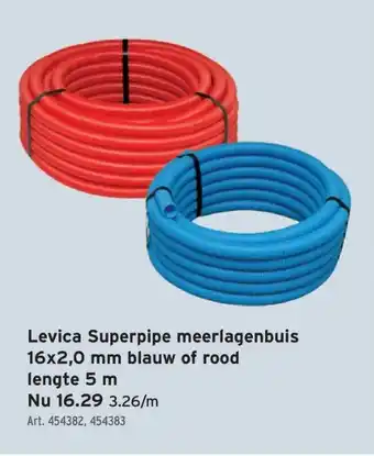 GAMMA Levica Superpipe meerlagenbuis 16x2,0 mm blauw of rood lengte 5 m aanbieding