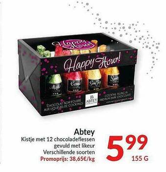 Intermarché Abtey Kistje Met 12 Chocoladeflessen Gevuld Met Likeur aanbieding