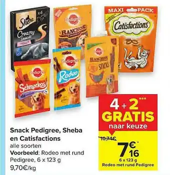 Carrefour Snack Pedigree, Sheba En Catisfactions aanbieding