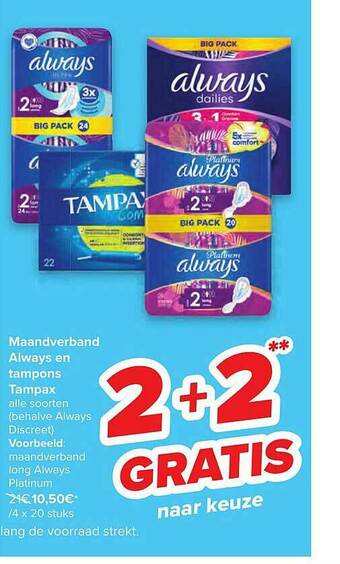 Carrefour Maandverband Always En Tampons Tampax aanbieding