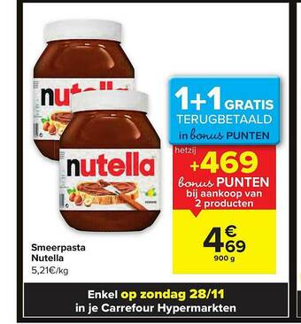 Carrefour Smeerpasta Nutella aanbieding