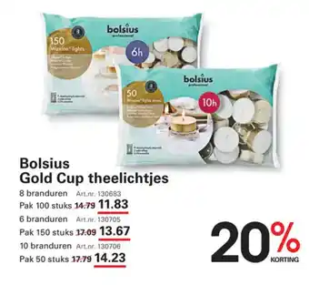 Sligro Bolsius gold cup theelichtjes aanbieding