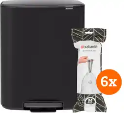 Coolblue Brabantia Bo Pedal Bin 60 Liter Matt Black + Vuilniszakken (120 stuks) aanbieding