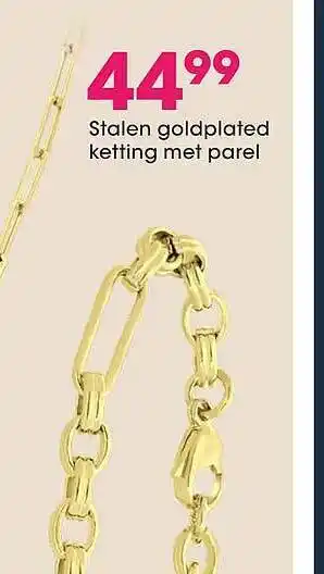 Stalen Goldplated Ketting Met Parel