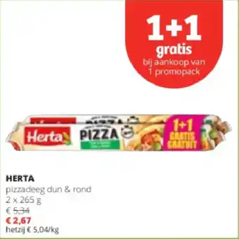 Spar Colruyt Herta pizzadeeg dun & rond aanbieding