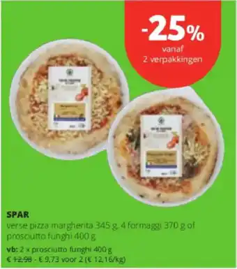 Spar Colruyt Spar verse pizza margherita, formaggi, of prosciutto funghi aanbieding