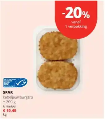 Spar Colruyt Spar kabeljauwburgers aanbieding