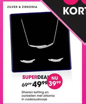 Zilveren Ketting En Oorbellen Met Zirkonia In Cadeaudoosje