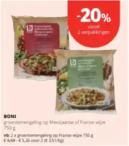 Spar Colruyt Boni groentemengeling op Mexicaanse of Franse wijze aanbieding