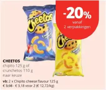 Spar Colruyt Cheetos chipito, crunchetos aanbieding